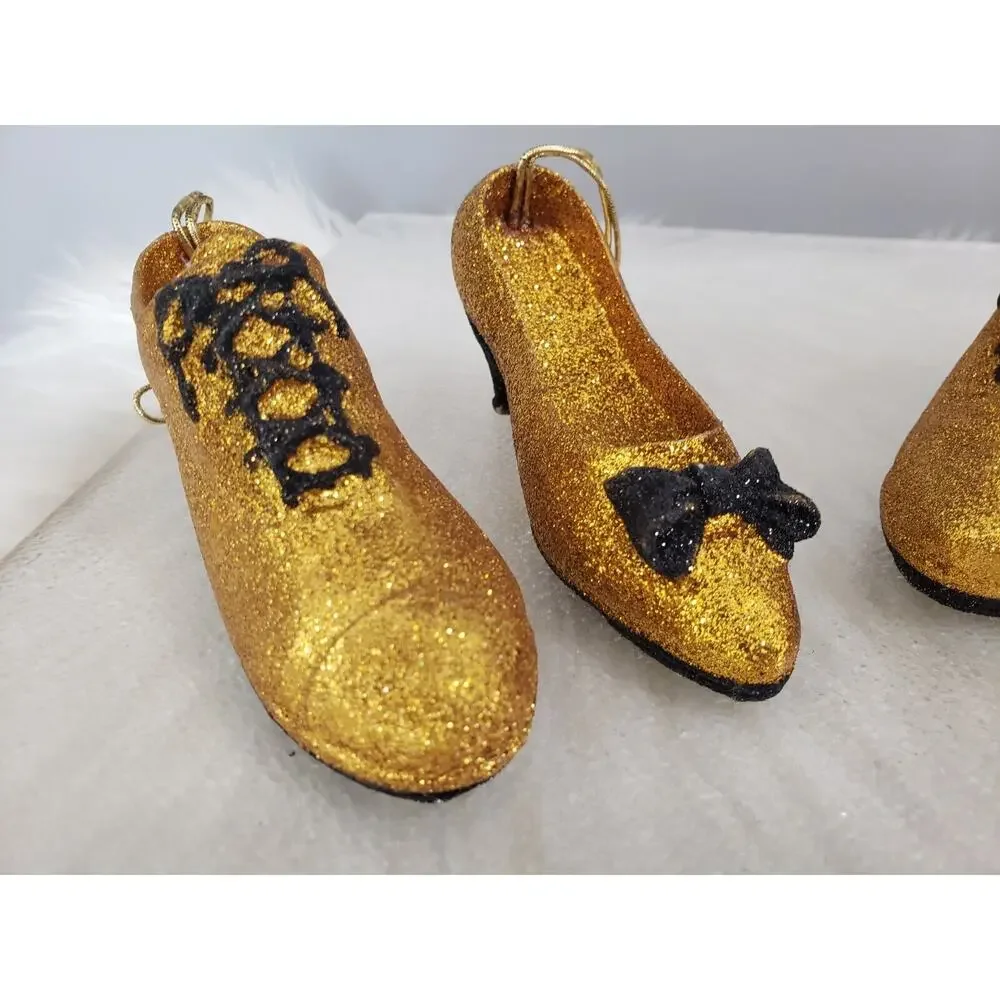 SET OF 4 Tap Dance Shoe Glitter‎ Christmas Ornaments Male Female Couple Duet